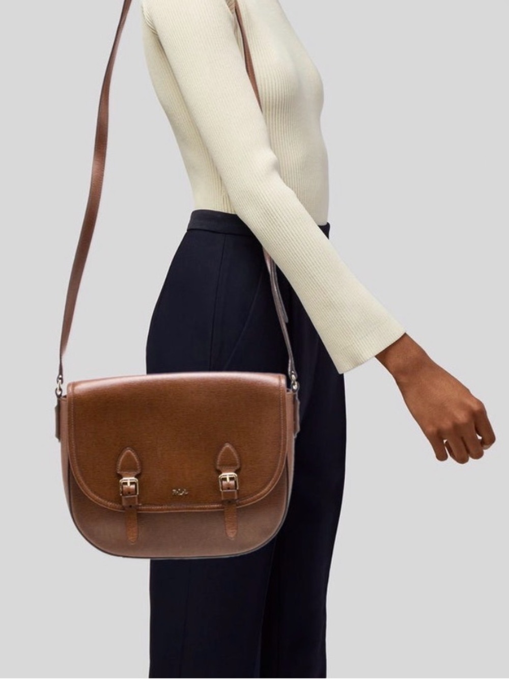 Lauren Ralph Lauren Brown Saddle-Style Crossbody